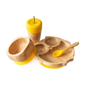 Bambukinių indų rinkinys “Geltona pelėda”